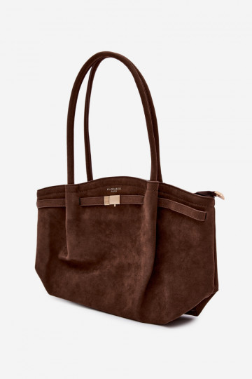 Elleea shopper tas in kunstsuède chocoladekleur 2
