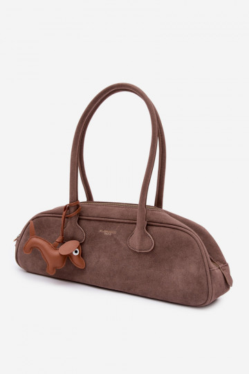 Annette baguette tas met sluiting in suède imitaties donker zandkleur 2
