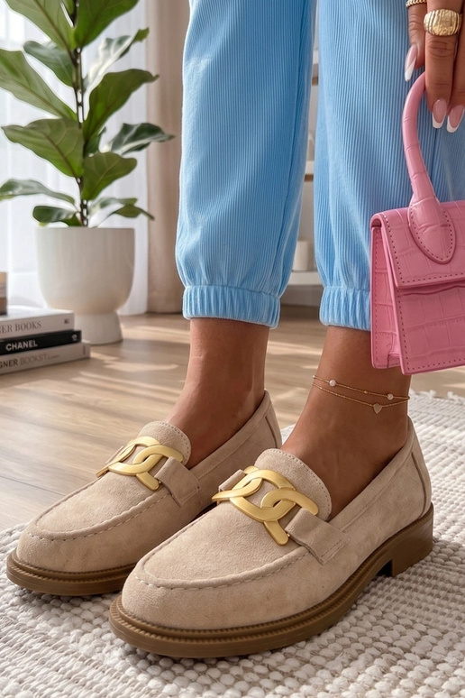 Zandkleurige mocassins met...