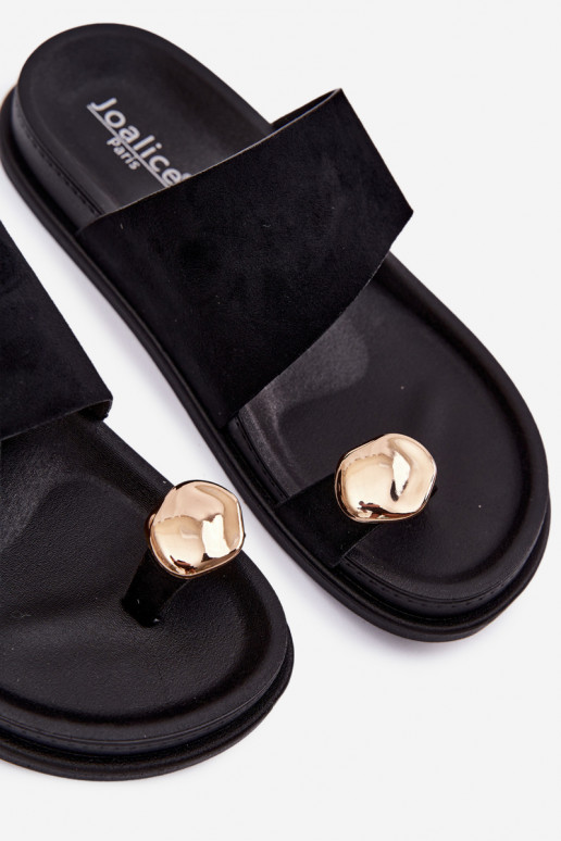 Zwarte dames slippers met gouden details Felinae