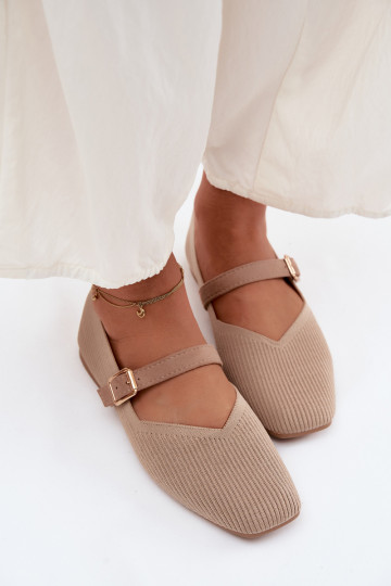 BallerinasGestreepte schoenengo Het heeftteriaalu Pasek met gespen beige Calvra