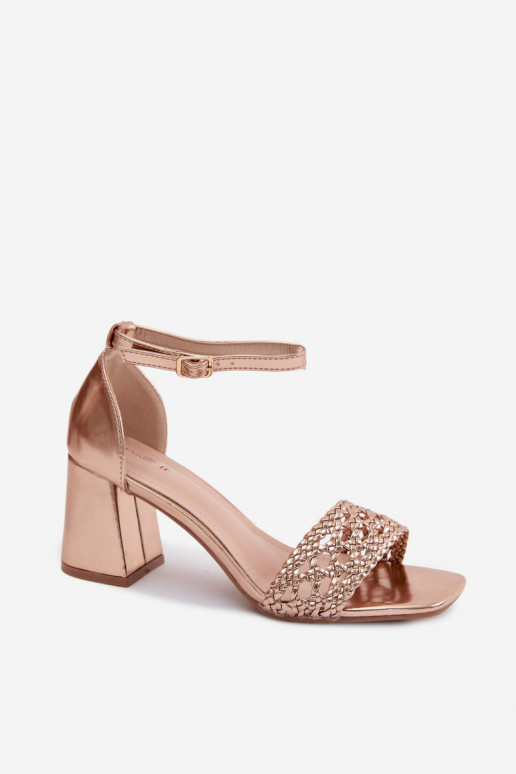 Champagne kleurige dames hoge hakken sandalen met vlechten Felena