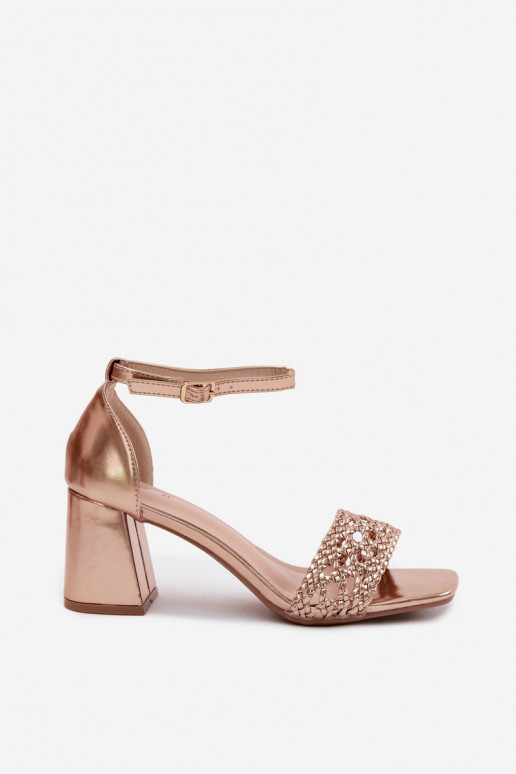 Champagne kleurige dames hoge hakken sandalen met vlechten Felena