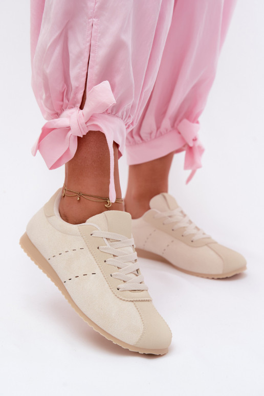 Ivoor kleurige dames sneakers van faux suede Melvelin