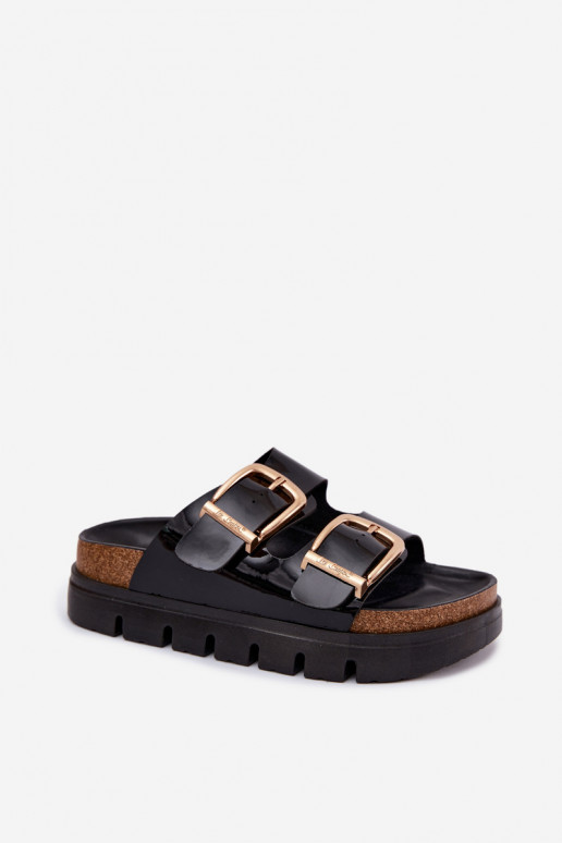 Gouden dames gelakte platform slippers met gespen Lee Cooper LCIN-26-35-4459L