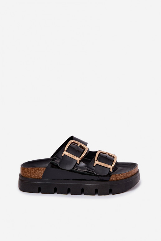 Gouden dames gelakte platform slippers met gespen Lee Cooper LCIN-26-35-4459L