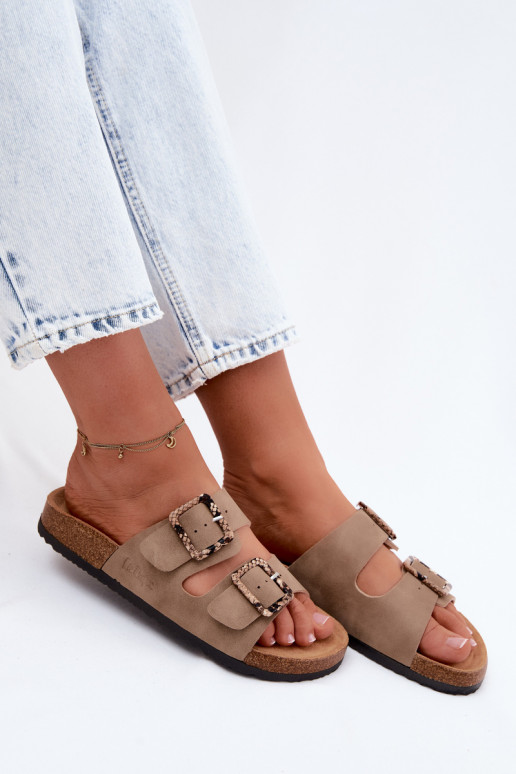 Khaki dames slippers met gespen Lee Cooper LCIN-26-35-4451L