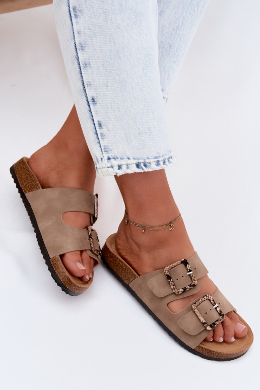 Khaki dames slippers met gespen Lee Cooper LCIN-26-35-4451L