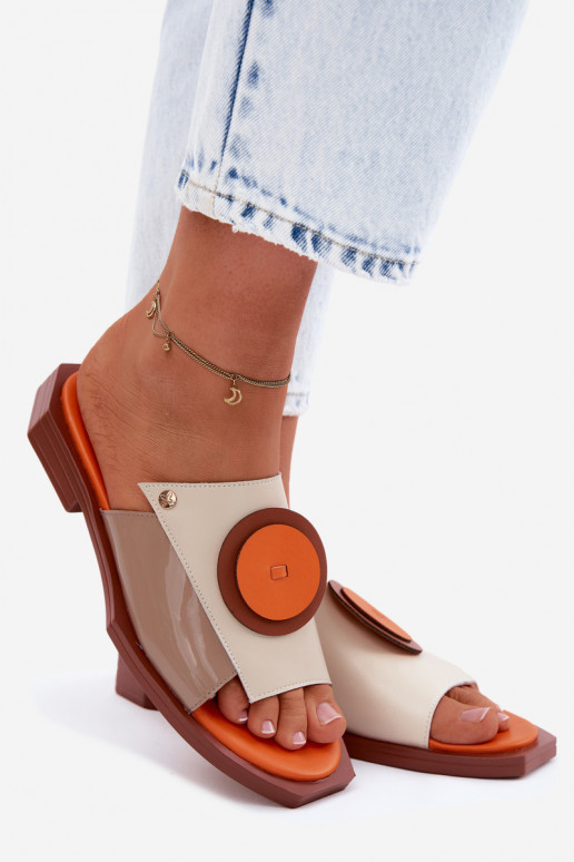 Leren dames slippers in zand en oranje met geometrisch ontwerp Tai turiciejka K7479-18