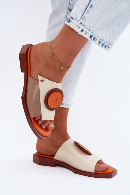 Leren pantoffels Dames geometrisch ontInerp Het heeftciejka K7479-18 beige-oranje