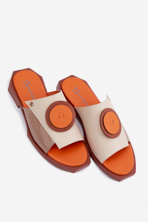 Leren dames slippers in zand en oranje met geometrisch ontwerp Tai turiciejka K7479-18
