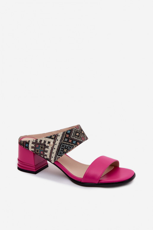 Roze leren dames slippers met patroon en hak Tai turiciejka K7522-15