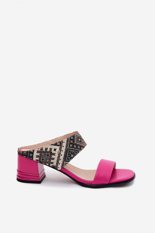 Roze leren dames slippers met patroon en hak Tai turiciejka K7522-15