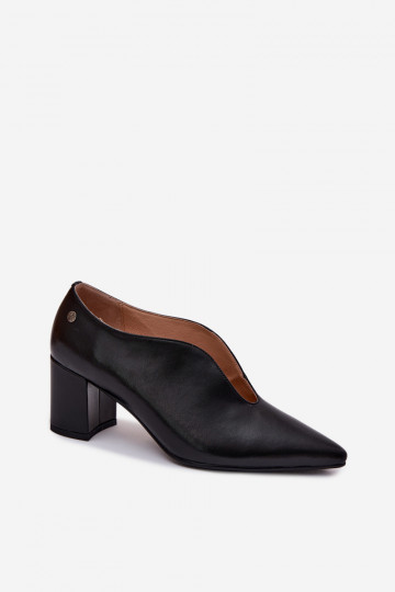 Zwarte leren dames schoenen met hak Tai turiciejka K7469-01 2