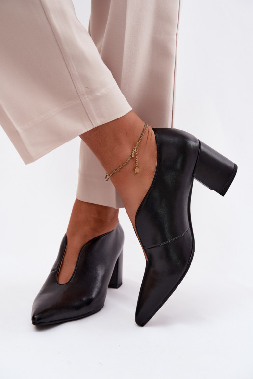 Zwarte leren dames schoenen met hak Tai turiciejka K7469-01