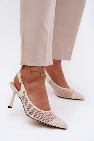 Leer OpengeInerkte sandalen Schoenen Dames met dunne hakken Het heeftciejka K7507-22 ivoor 2