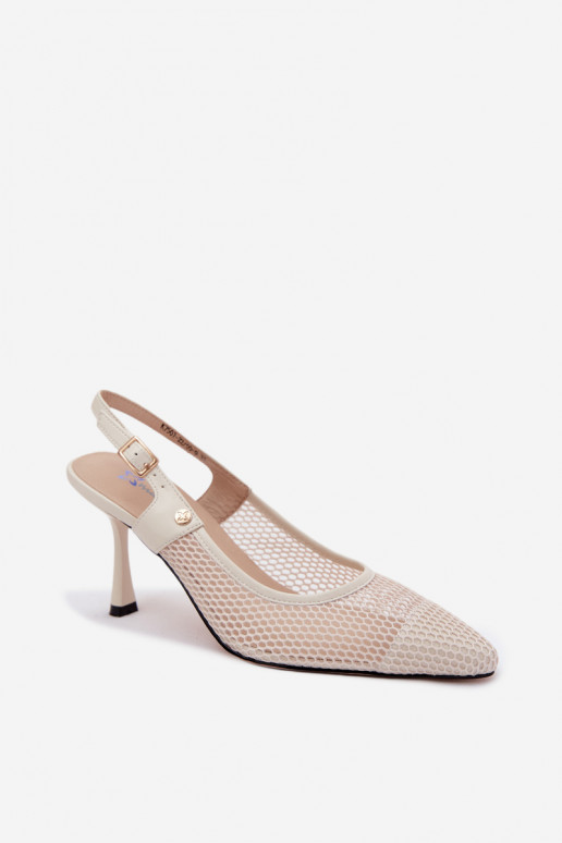 Leer OpengeInerkte sandalen Schoenen Dames met dunne hakken Het heeftciejka K7507-22 ivoor