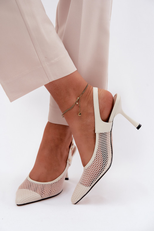 Leer OpengeInerkte sandalen Schoenen Dames met dunne hakken Het heeftciejka K7507-22 ivoor