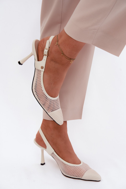 Leer OpengeInerkte sandalen Schoenen Dames met dunne hakken Het heeftciejka K7507-22 ivoor