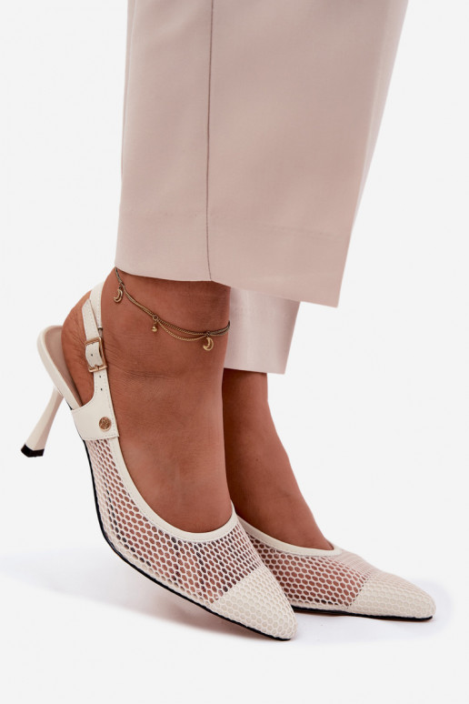 Leer OpengeInerkte sandalen Schoenen Dames met dunne hakken Het heeftciejka K7507-22 ivoor