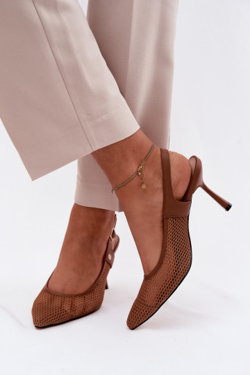 Bruine leren dames sandalen met dunne hakken Tai turiciejka K7507-29 2