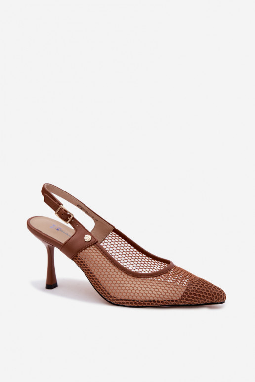 Bruine leren dames sandalen met dunne hakken Tai turiciejka K7507-29