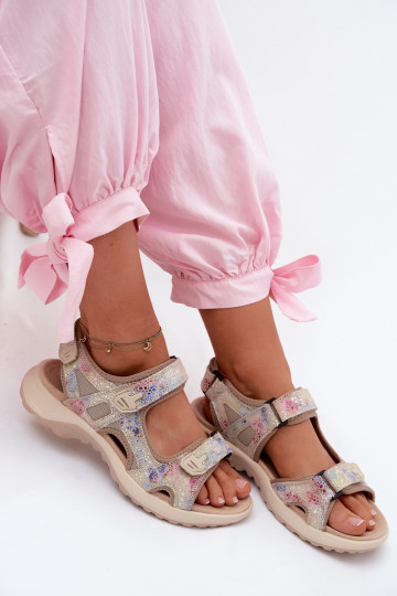 Multikleurige gemusterde leren dames sandalen in sportieve stijl Morenia
