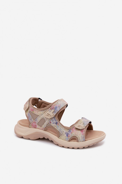 Multikleurige gemusterde leren dames sandalen in sportieve stijl Morenia