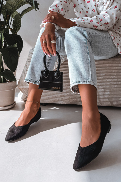 Ballerina's met platte zool van kunstsuède in zwart Lelisa