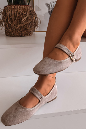 Ballerina's met bandjes en gouden accessoires met gespen in zandkleur Kelisa
