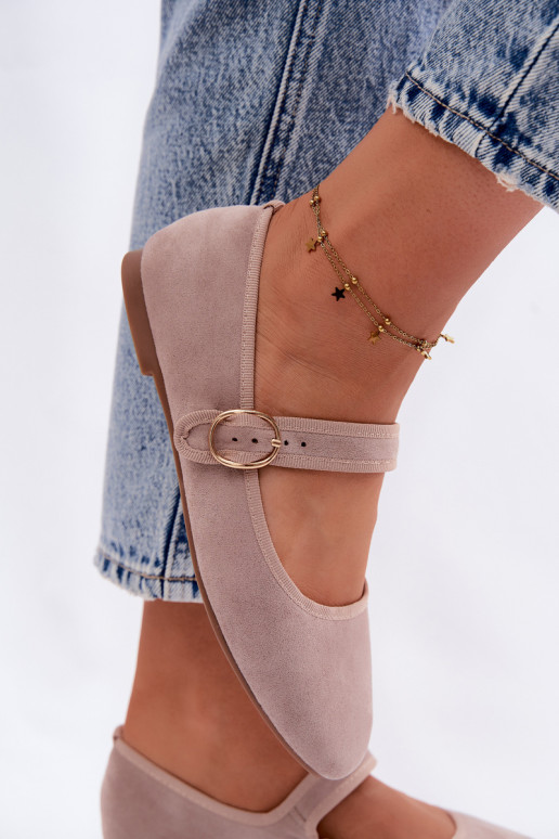 Ballerina's met bandjes en gouden accessoires met gespen in zandkleur Kelisa