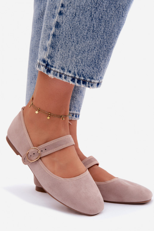 Ballerina's met bandjes en gouden accessoires met gespen in zandkleur Kelisa