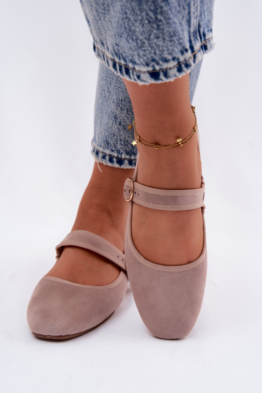 Ballerina's met bandjes en gouden accessoires met gespen in zandkleur Kelisa