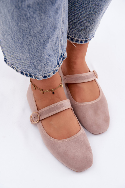 Ballerina's met bandjes en gouden accessoires met gespen in zandkleur Kelisa