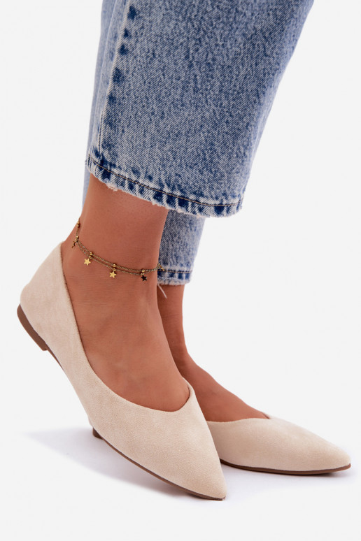 Ballerina's met platte zool van kunstsuède in zandkleur Lelisa