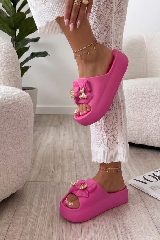 Roze platform slippers met strik Imogen