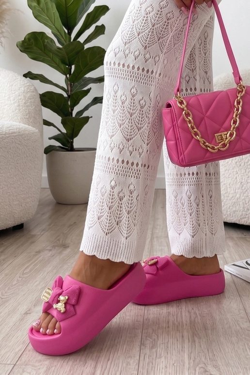 Roze platform slippers met strik Imogen