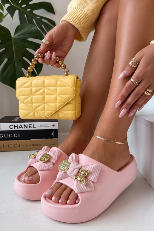 Roze platform slippers met strik Imogen