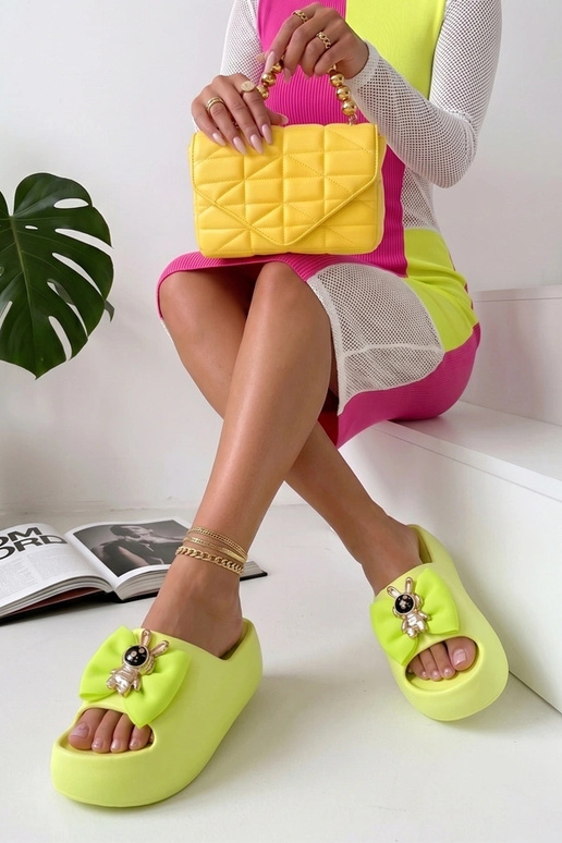 Groene platform slippers met strik Nina