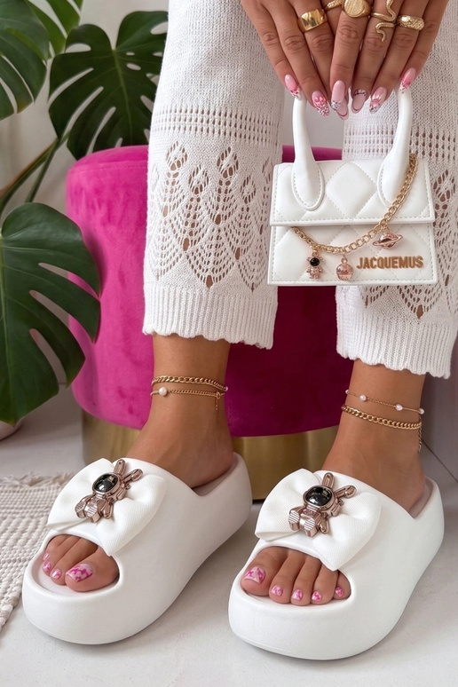 Witte platformslippers met strik Nina
