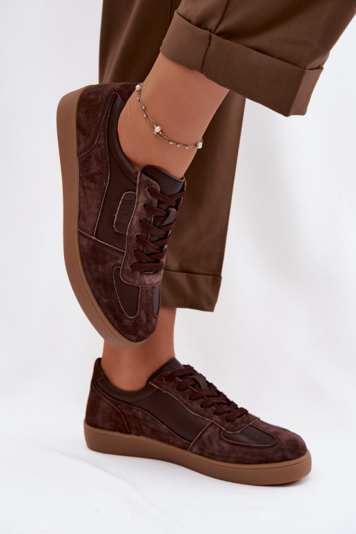 Suède sneakers voor dames Vinceza 7933 in chocoladekleur