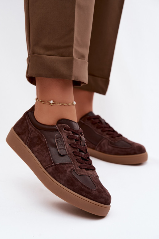 Suède sneakers voor dames Vinceza 7933 in chocoladekleur