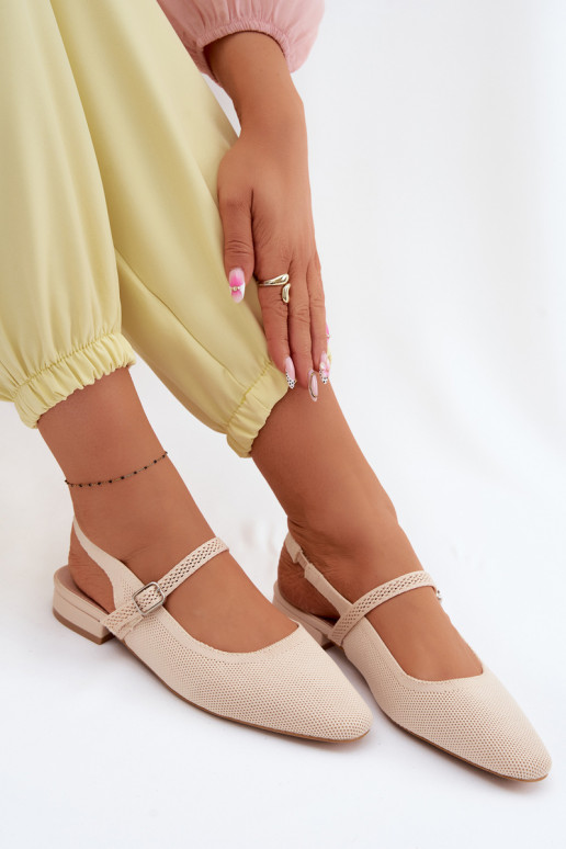 Ivoor kleurige dames ballerina sandalen met bandjes Selrene
