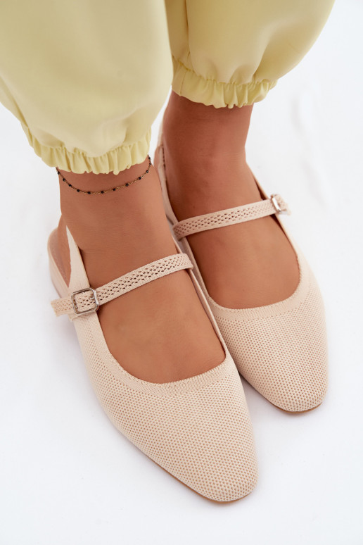 Ivoor kleurige dames ballerina sandalen met bandjes Selrene