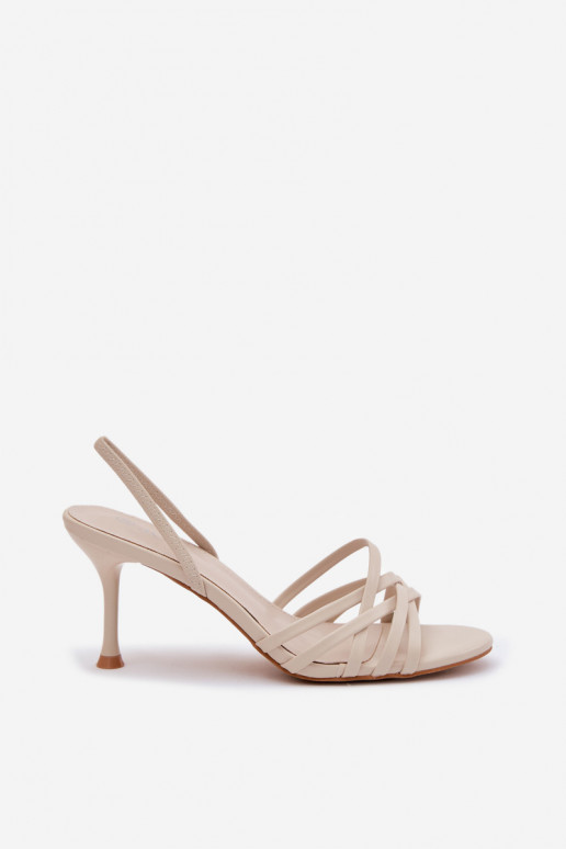 Zandkleurige sandalen met dun hakje en bandjes Velivelle