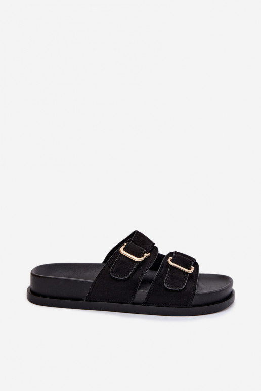 Zwarte slippers met gouden gespen Pelorin