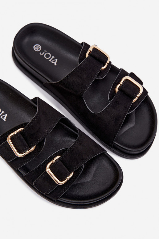 Zwarte slippers met gouden gespen Pelorin