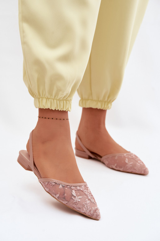 Gaas sandalen met kant met brede hakken roze Selissey