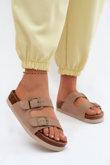 Zand leren suede slippers met gespen Rosaliae 2