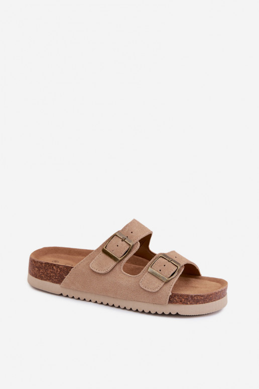 Zand leren suede slippers met gespen Rosaliae